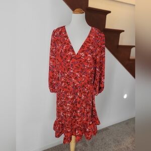 Eliza J Dress Size 16 Red‎ Floral Print 3/4 Sleeve Tiered